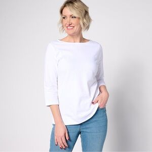 Denim & Co. Essentials True Cotton Jersey Boat Neck Top - White (Sz 2X) A633194